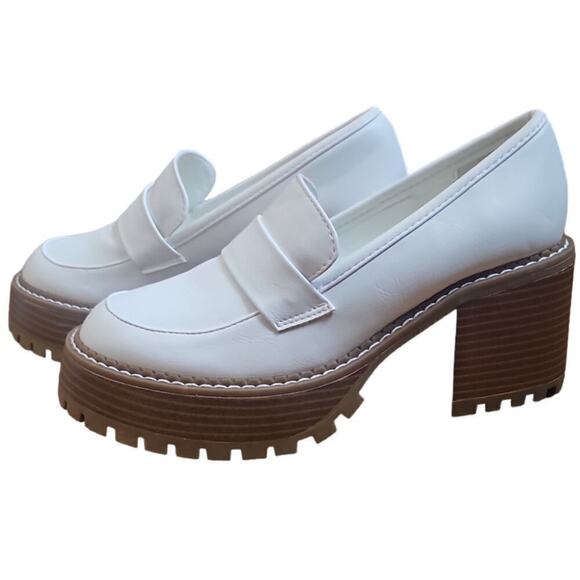 Mia Daliah Platform White Chunky Loafer Heels - Picture 1 of 7